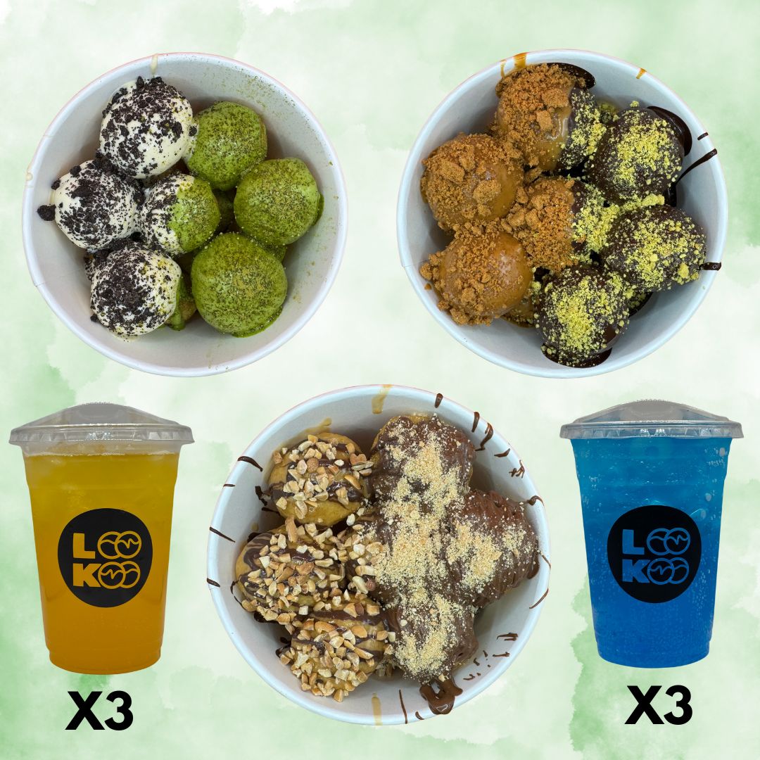 3 Set Large Doughnut balls (10 pcs) with 2 Drinks