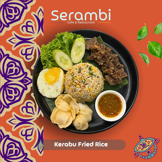 1 Kerabu Fried Rice Spiced Roast Beef with drink