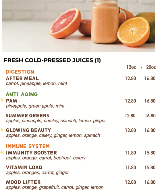 Urban juicer menu 2025